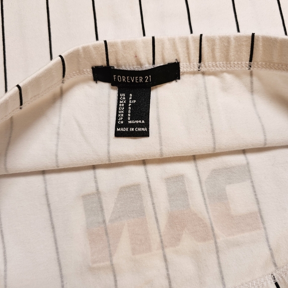 Forever 21 white with blue stripes NYC cotton blend stretch knit tube crop top S - Picture 4 of 4